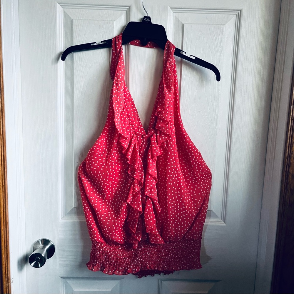 Elegant Red Ruffle Halter Blouse